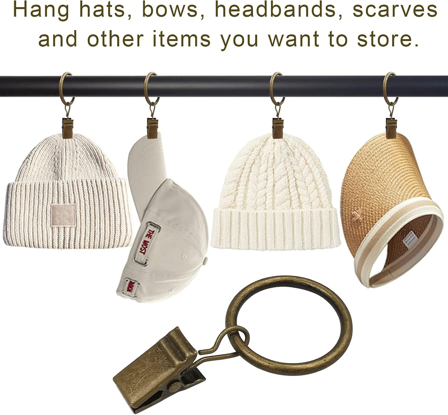 44 Pack Metal Curtain Rings with Clips, Drapery Clips with Rings, Drapes Rings 1 inch Inner Diameter, Fits Diameter 5/8 inch Curtain Rods, Vintage Bronze