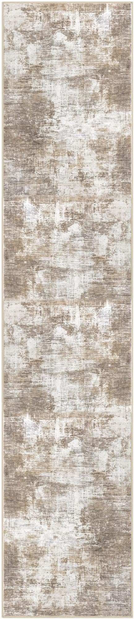 IOHOUZE Abstract Runner Rug 3x14 Ft Washable Runners for Hallways, Non Slip Kitchen Runner Printed Faux Wool Entryway Runner Indoor, Modern Abstract Floor Carpet for Hall Stair, Beige Brown
