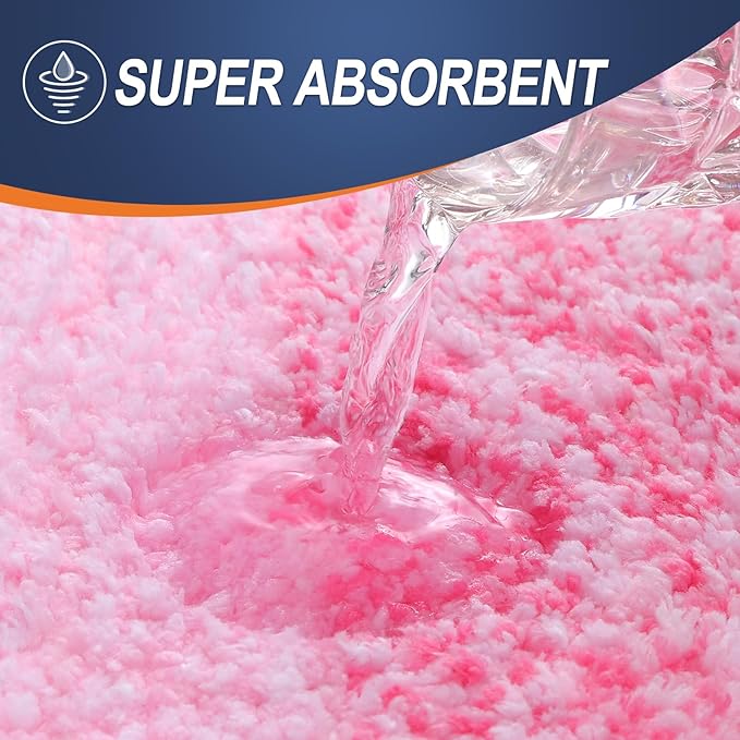 OLANLY Bathroom Rug Set 2 Piece, Soft Absorbent Microfiber Bath Mats and U-Shaped Contour Toilet Rug, Non-Slip, Machine Wash Dry, Plush Shaggy Bath Mats for Bathroom (24"x16"+24"x20", Pink)