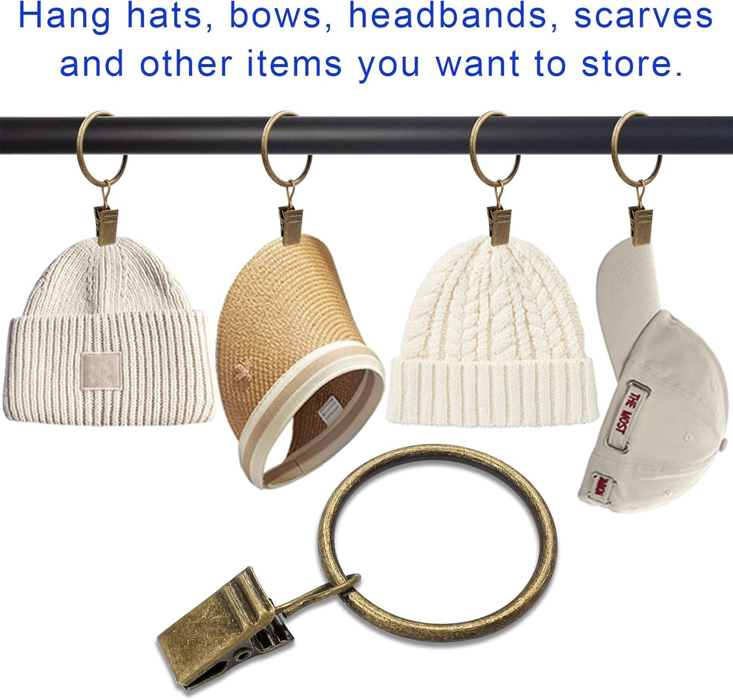 100 Pack Curtain Rings with Clips, Drapery Clips with Rings, Drapes Rings 1.26 in Interior Diameter, Fits up to 1 in Curtain Rod, Bronze