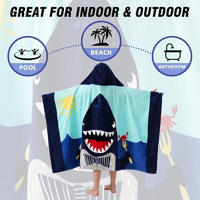 Kids Bath Towels, Kids Towel Girls Boys Hooded Beach,Bathroom,Pool Swim Towels 30 × 50 INCH Large Size Ultra Absorbent Cute Cartoon Animal Full Vitality 100% Cotton Wearable Wrap for Child