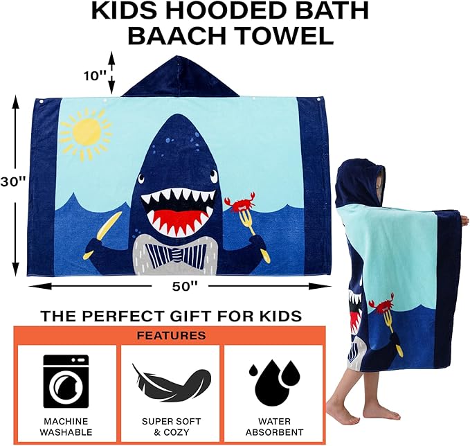 Kids Bath Towels, Kids Towel Girls Boys Hooded Beach,Bathroom,Pool Swim Towels 30 × 50 INCH Large Size Ultra Absorbent Cute Cartoon Animal Full Vitality 100% Cotton Wearable Wrap for Child