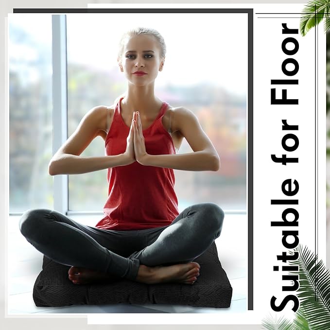 Jerify 4 Pcs Floor Pillow Cushions 22 x 22 Inch Round Square Large Meditation Floor Pillow for Classroom Adult Meditation Picnic Party Cushion for Seating Gift Christmas(Black,Square)