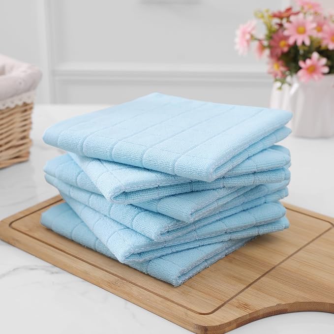 Homaxy 100% Cotton Terry Kitchen Dish Cloths, Ultra Soft and Absorbent Dish Towels for Kitchen, Suitable for Drying and Washing Dishes, 8 Pack, 12 x 12 Inches,Sky Blue