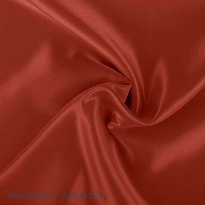 Satin Pillowcase with Zipper, for Hair and Skin Care, Feels Soft and Cool Like a Silk Pillowcase, Satin Pillow Cases 2 Pack, Slik Pillow Cover, Rust - King Size, Set of 2