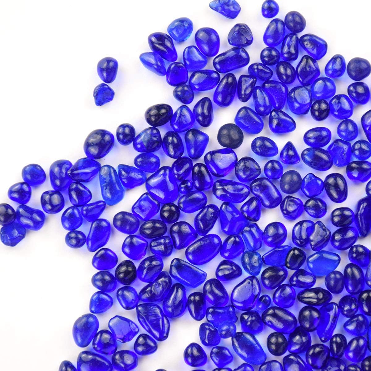 WAYBER Glass Stones, 1Lb/460g Irregular Sea Glass Pebbles Non-Toxic Artificial Gemstones for Gem Display/Vase Filler/Terrarium Flowerpot Aquarium Turtle Tank Decoration, Deep Blue