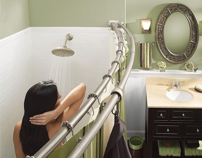 Moen Brushed Nickel Shower Curtain Rings with Double Hooks for Bathroom Shower Rod, (Pack of 12), SR2201BN