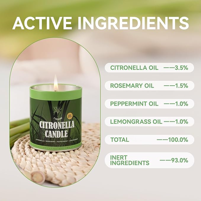 36oz Citronella Candles Outdoor Set, 4Pack Jar Candle for Patio Camping Backyard Picnic, Scented Candle Gifts Set for Men Women, Bug Non Toxic Mosquito Candles Repellent Garden Decor Camping Essential