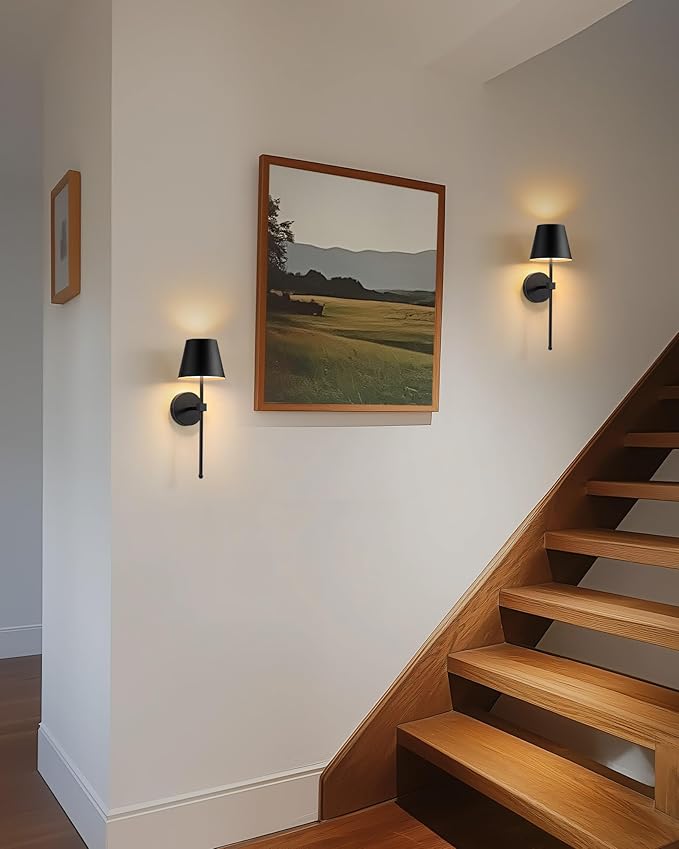KDG Cordless Wall Sconces Set of 2, Wireless 5200mAh Rechargeable Battery LED Wall Lamps, Wall Lightings for Wall Painting, Outdoor, Garden, Living Room, Bedside, Hallway, Gifts, Night Light (Black)