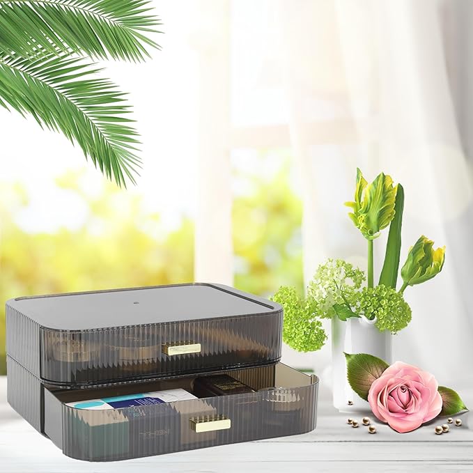 Makeup Organizer Drawers Stackable, Bathroom Vanity Organizers and Storage, Great for Cosmetics, skincare, Lipsticks, Nail Care (Black,1 Drawer)