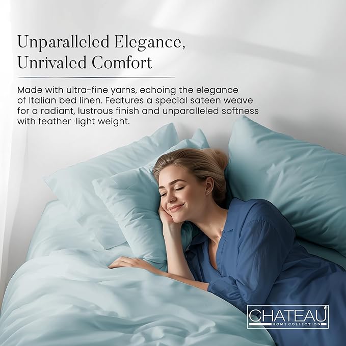 1000 Thread Count Blue Sheets For Twin Bed, 3-Piece Sateen Weave Luxury Twin Bed Sheet Set Cotton, Deep Pocket Sheet & Pillowcase Sets( Fits Upto 17"), Staple Soft Breathable Bed Sheets For Dorm Room