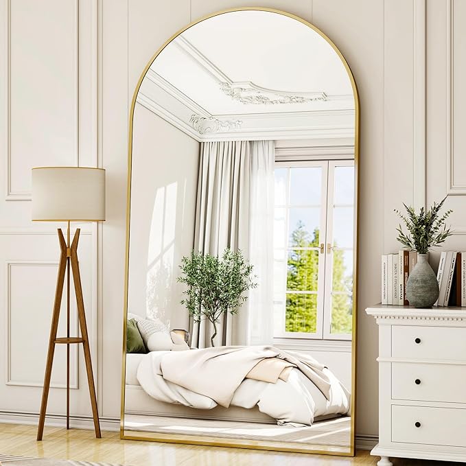 77" x 38" Arched Full Length Mirror with Gold Aluminum Frame - Oversized Floor Mirror for Bedroom, Living Room & Gym - Wall Mounted/Standing/Leaning Design