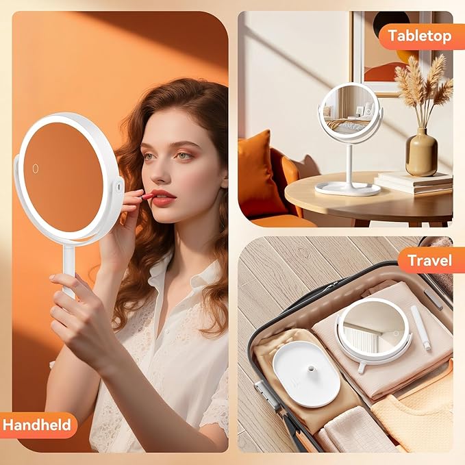Makeup Mirror with Lights, Double Sided 30X/1X Magnifying Mirror with Light, 3 Color Stepless Dimmable with Touch Screen, Rechargeable 360ยฐ Free Standing Vanity Mirrors for Bathroom, Bedroom