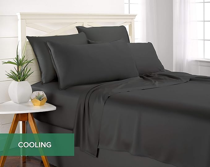 Split King Sheets by Pure Bamboo, Genuine 100% Organic Viscose Derived from Bamboo Bed Sheet Set, Soft & Cooling, Double Stitching *Not for Split Top (Split King, Charcoal)