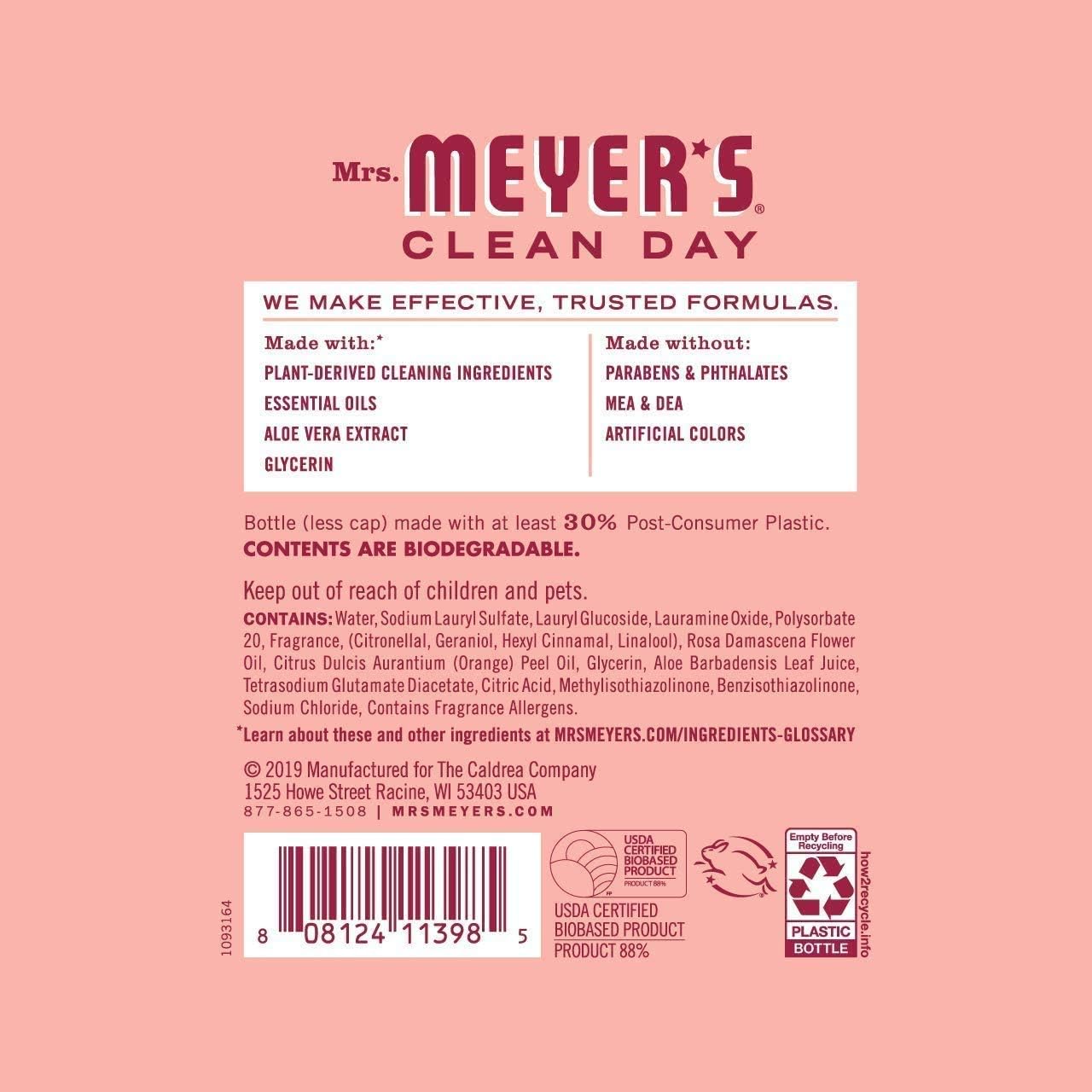 MRS. MEYER'S CLEAN DAY Liquid Dish Soap, Biodegradable Formula, Limited Edition Rose, 16 fl. oz - Pack of 3