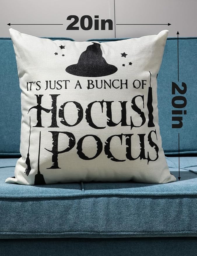 Halloween Decorations Set Of 4 Double-Sided Print Pillow Covers 20" x 20", with 8 Cute Halloween Decor Patterns, Elegant Invisible Zipper, Soft Linen Throw Pillow Covers for Outdoor & Indoor Use