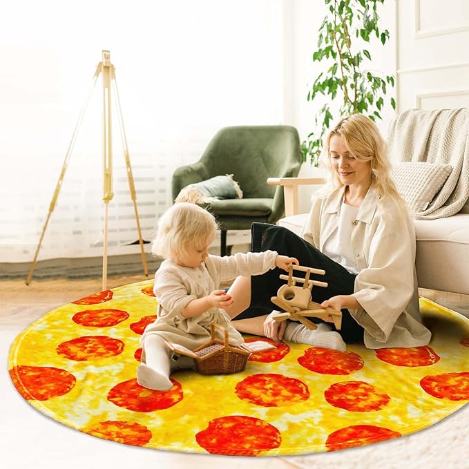 Vessia Pizza Printed Throw Blanket, Realistic Funny Round Food Blanket for Adults and Kids, 300GSM Novelty Pepperoni Pizza Throw for Couch, Sofa, Bed, Fun Comfy Cozy Gifts for Boys, Girls, 60 inches