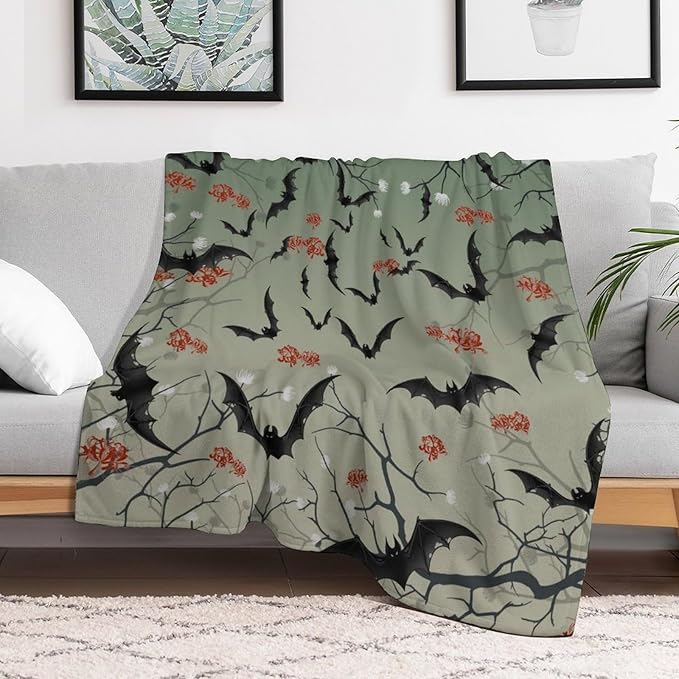 Throw Blanket for Teens Boys Girls and Adults Soft Warm Cozy Funny Midweight Food Flannel Blankets for Couch Sofa Bed Camping Travel Home Decor 50" X 60" (Bat Flowers, 50x60 inch)