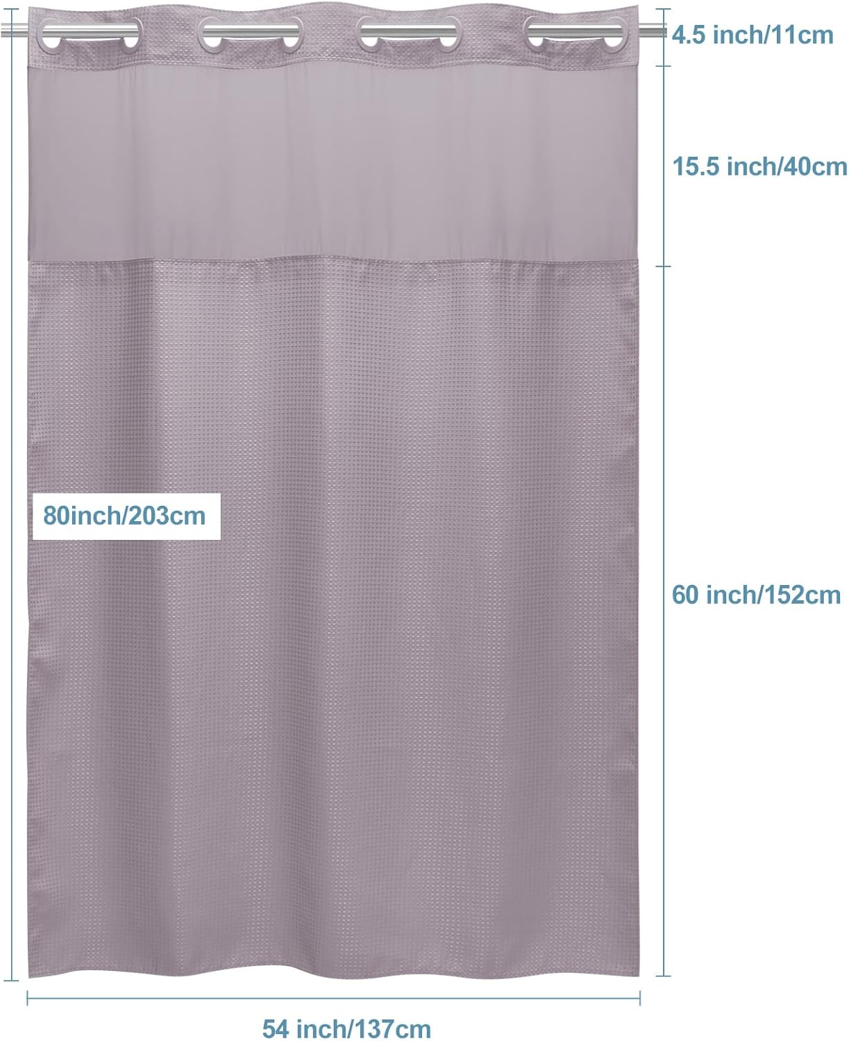 Lavender Stall No Hook Shower Curtain with Snap in Liner,230GSM Waffle Weave Shower Curtains for Bathroom,54W x 80H