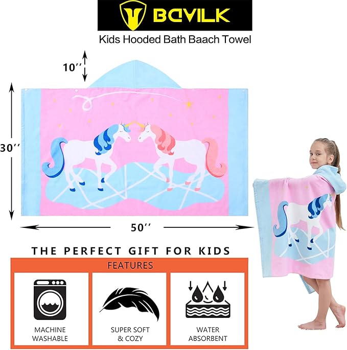 Kids Bath Towels, Kids Towel Girls Boys Hooded Beach,Bathroom,Pool Swim Towels 30 × 50 INCH Large Size Ultra Absorbent Cute Cartoon Animal Full Vitality 100% Cotton Wearable Wrap for Child