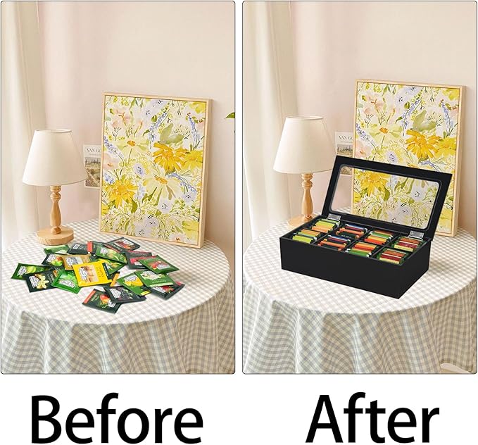 Tasybox Tea Bag Organizer, Acrylic Tea Box with Lid, Tea Packet Holder Storage Container for Home Decor