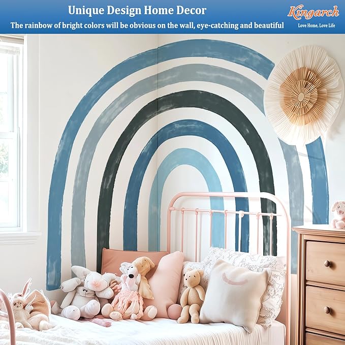 Large Boho Rainbow Wall Decals, Colorful Peel and Stick Fabric Nursery Wall Decor, Removable Home Room Wall Decor Murals Stickers for Kids Girls Toddler Bedroom Living Room Playroom