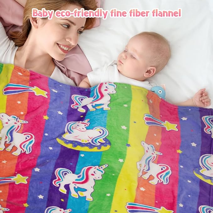 Unicorn Gifts Toys for Kids Girls - Glow in The Dark Blanket Birthday Christmas Halloween Presents Rainbow Donut Throw for Age 1 2 3 4 5 6 7 8 9 10 12 13 Years Old Teen Child Toddler Colorful 50"x60"
