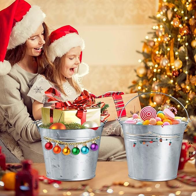 OBTANIM 8 Pack Galvanized Metal Buckets with Handle Ice Pails for Plants, Succulents, Party Favors Organizing, Rustic Home Decor or Classrooms Pencil Storage (9 x 5.9 inch)