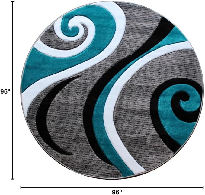 Masada Rugs Sophia Collection Hand Carved Round Area Rug Modern Contemporary Turquoise Grey White Black (8 Feet X 8 Feet) Round
