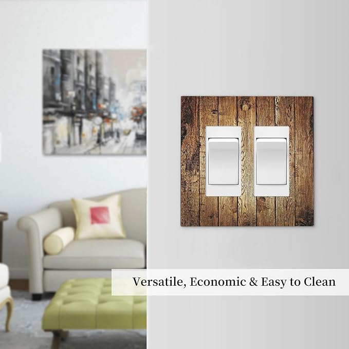 Rustic Brown Wood Natural Wooden Decorative Outlet Covers 2 Gang Double GFCI Rocker Electrical Wall Panels Light Switch Cover Plate for Bedroom Home Decor