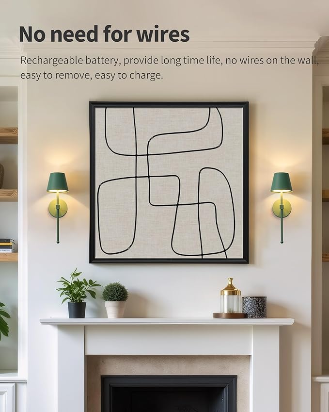 KDG Cordless Wall Sconces Set of 2, Wireless 5200mAh Rechargeable Battery LED Wall Lamps, Wall Lightings for Wall Painting, Outdoor, Garden, Living Room, Bedside, Hallway, Gifts, Night Light (Green)