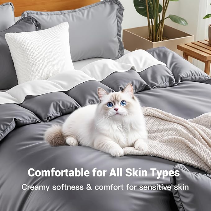 NEXHOME PRO Duvet Cover Twin Set, Ultra Soft, Viscose from Bamboo Cooling, 1 Duvet Cover and 1 Pillowcases, 68"x90", Gray, Comforter Not Included