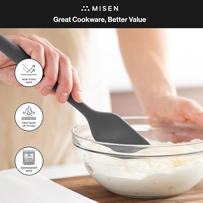 Misen Nonstick-Safe Silicone Spatula - Dishwasher Safe, Heat Resistant - Versatile Professional-Grade Kitchen Tool for Pancakes, Eggs, and Baking - Strong, Flexible, Durable Rubber Utensil - Gray