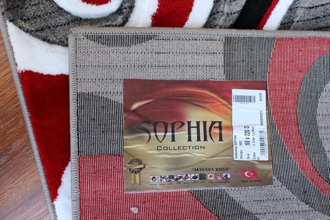 Masada Rugs, Sophia Collection Hand Carved Area Rug Modern Contemporary Red White Grey Black (2 Feet X 7 Feet 3 Inch) Runner