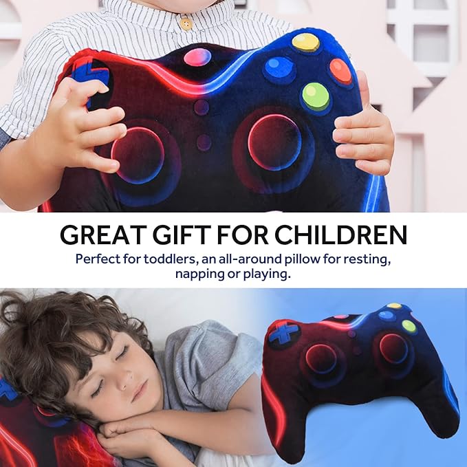 Meeting Story Game Controller Shaped Plush Throw Pillow Cushion for Boys and Girls Gamer Room Decoration for Sofa Couch/Computer Chair/Bed Gifts for Teen Boys Gaming Toy Pillow (Red Blue, Large)