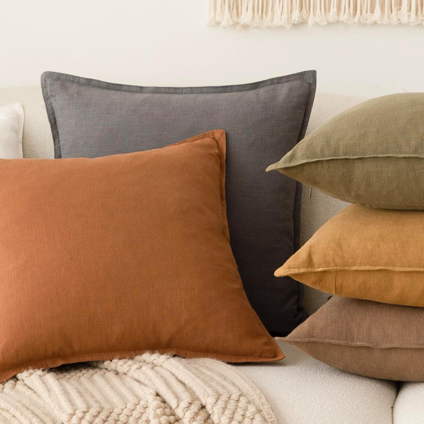 Foindtower Pack of 2, Decorative Linen Soild Throw Pillow Covers Soft Accent Cushion Case Boho Farmhouse Pillowcase for Chair Couch Sofa Bedroom Living Room Home Decor 22 x 22 Inch Grey