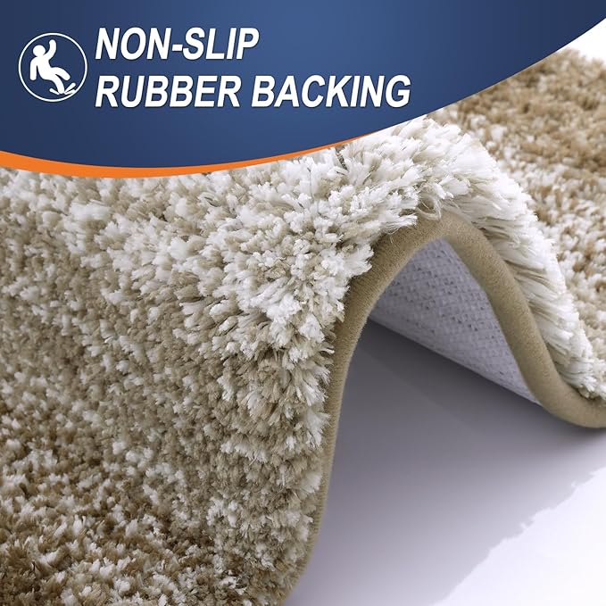 OLANLY Bathroom Rug Set 2 Piece, Soft Absorbent Microfiber Bath Mats and U-Shaped Contour Toilet Rug, Non-Slip, Machine Wash Dry, Plush Shaggy Bath Mats for Bathroom (24"x16"+24"x20", Coffe)
