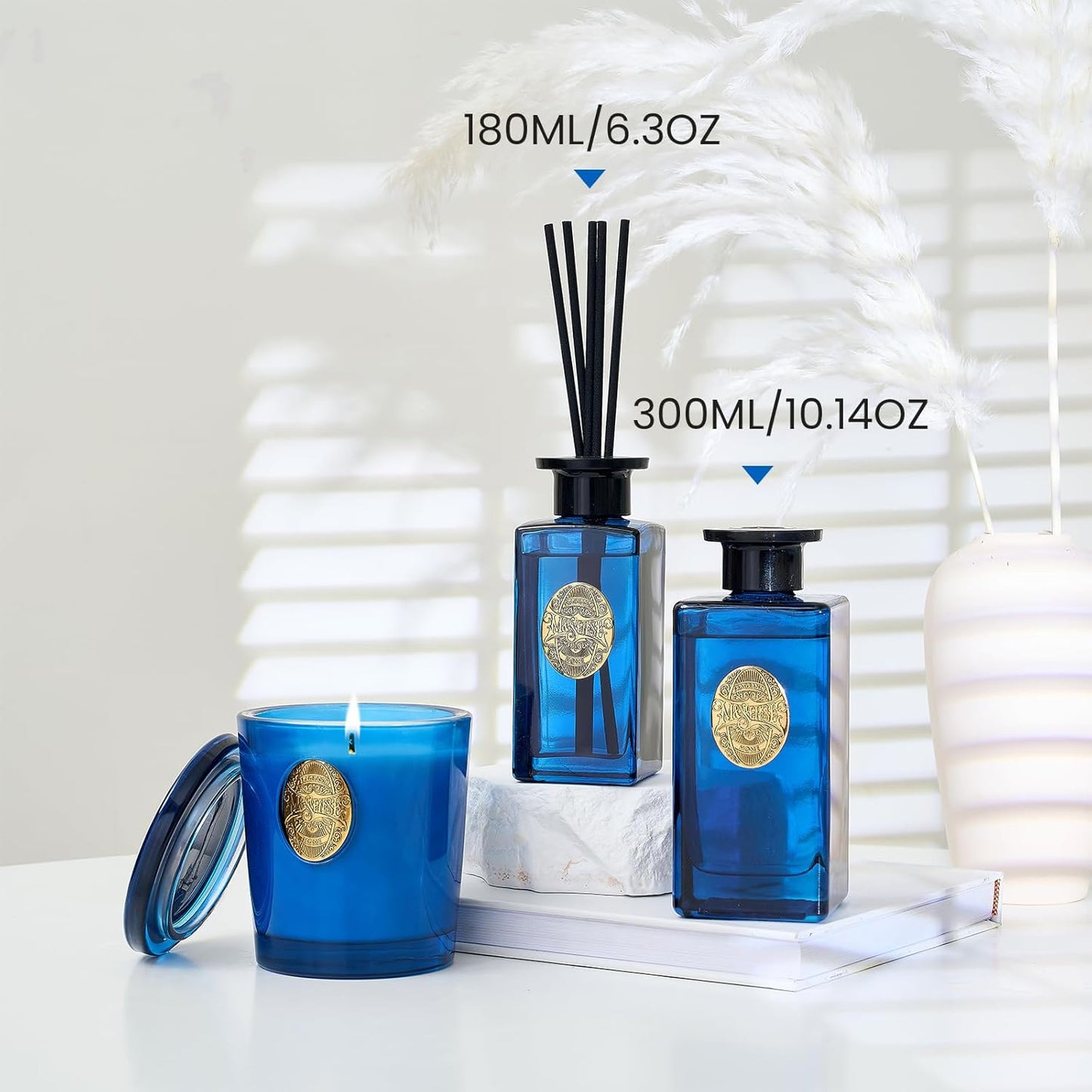 M&SENSE 10.14 oz Large Reed Diffuser Set | Midsummer Evening Scent Oil Diffuser with Sticks |Hotel Collection Non-Toxic Essential Oil |for Bedroom Bathroom Living Room