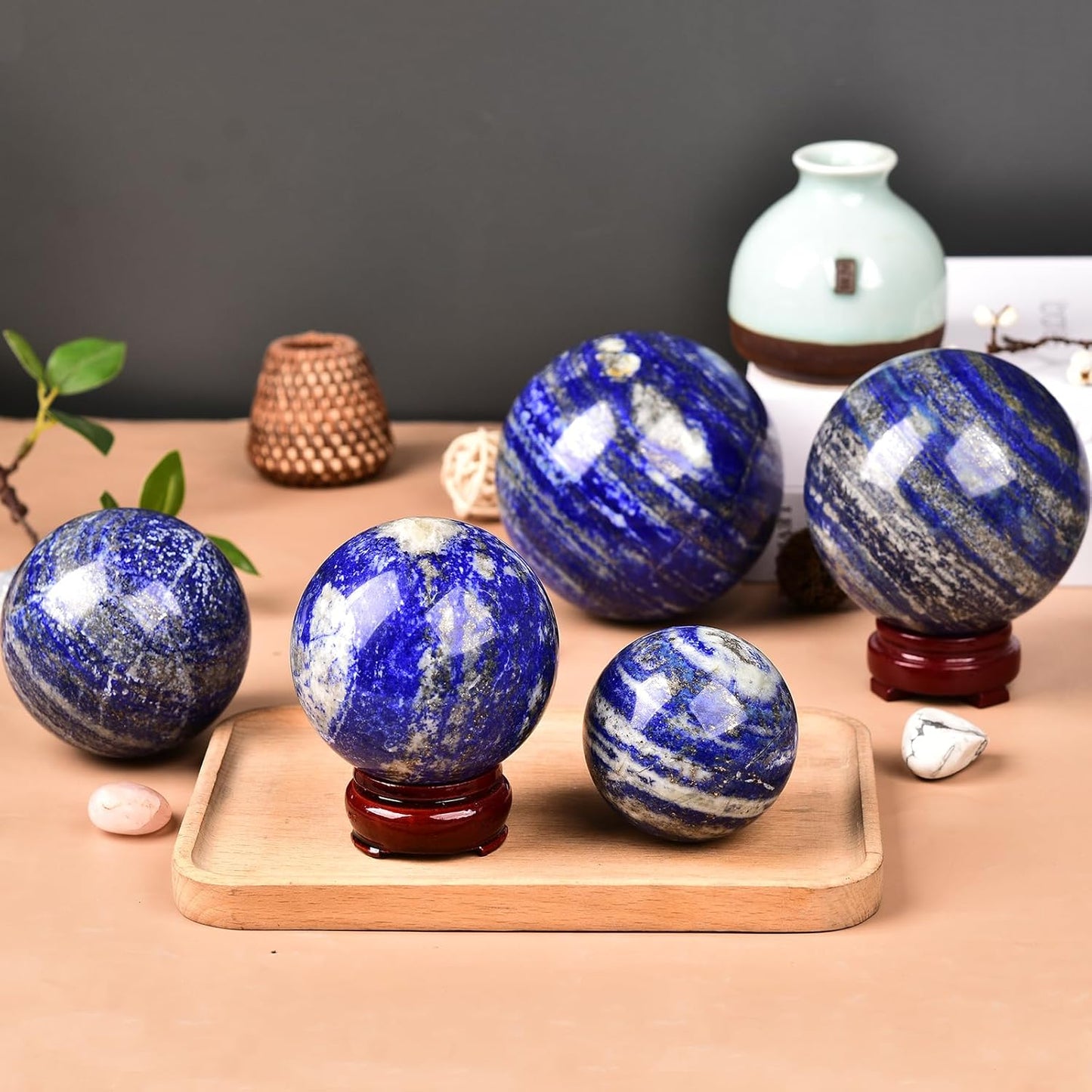 JIC Gem Extra Large Lapis Lazuli Quartz Crystal Sphere,Decorative Crystal Ball Blues Gemstone Sphere for Meditation,Office Table Decorations 100-110mm