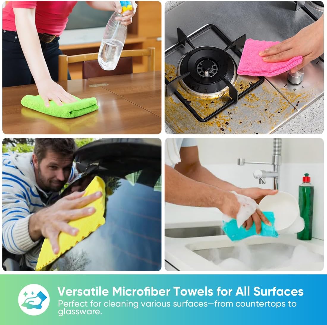 HOMEXCEL Microfiber Cleaning Cloths, 24 Pack Cleaning Rags for Kitchen, Lint Free, Scratch-Free, Highly Absorbent, and Reusable Cleaning Towels for House, Window and Glass, Cars, 11X9 inch