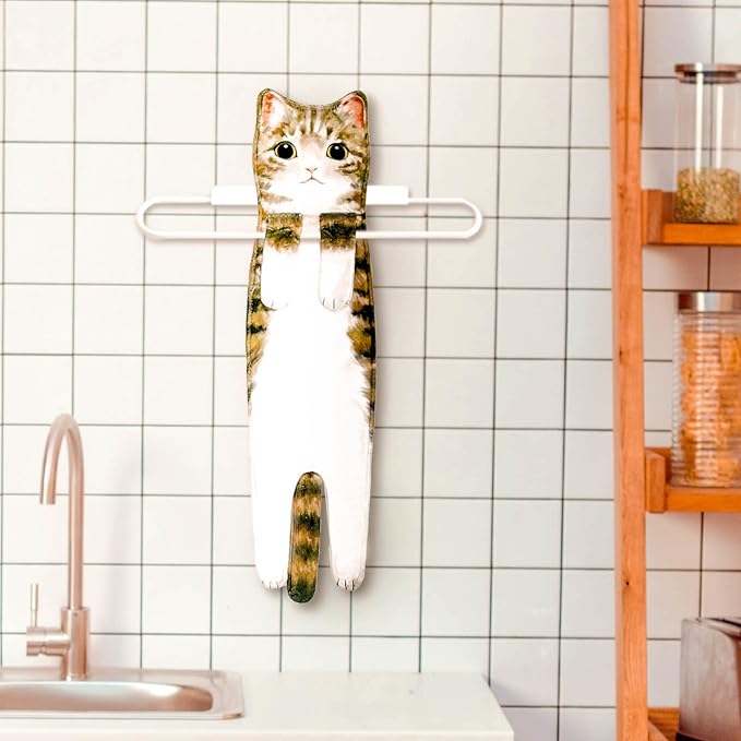 Hand Towels for Bathroom Kitchen,Cute Cat Quick-Dry Hanging Hand Towels Decorative for Bathroom Face Towels,Funny Gifts for Cat Lovers (Yellow)