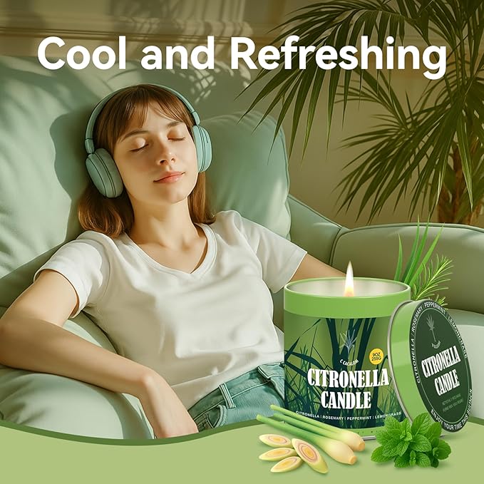 36oz Citronella Candles Outdoor Set, 4Pack Jar Candle for Patio Camping Backyard Picnic, Scented Candle Gifts Set for Men Women, Bug Non Toxic Mosquito Candles Repellent Garden Decor Camping Essential