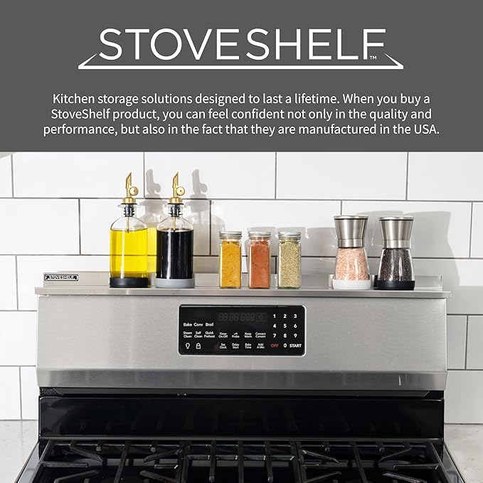 StoveShelf 30" Length Black Magnetic Shelf for Kitchen Stove - Kitchen Storage Solution with Zero Installation - Over Stove Spice Rack Organizer