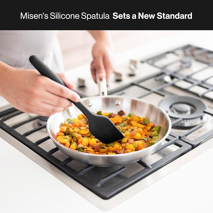 Misen Nonstick-Safe Silicone Spatula - Dishwasher Safe, Heat Resistant - Versatile Professional-Grade Kitchen Tool for Pancakes, Eggs, and Baking - Strong, Flexible, Durable Rubber Utensil - Black