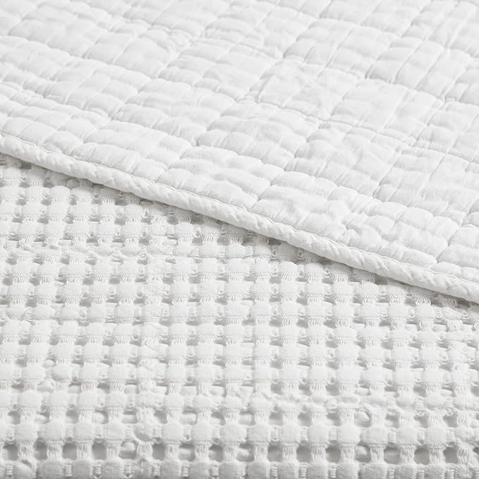 Levtex Home Mills Waffle Queen Bedspread Set (104x106in) with 2 Pillow Shams (26x20in) - Bright White - 100% Cotton Queen Size Bedspread Set - Lightweight, Soft, Pre-Washed