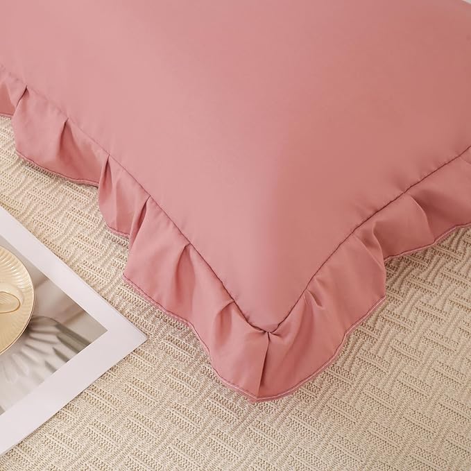 Pink Mocha Pillowcases King Pillowcases Ruffled Pillow Shams Set of 2 Cute Pillowcases Solid Ruffled Fringe Design Pink Shabby Chic Pillowcases 2 Pack (King (20''x36''), Pink Mocha)
