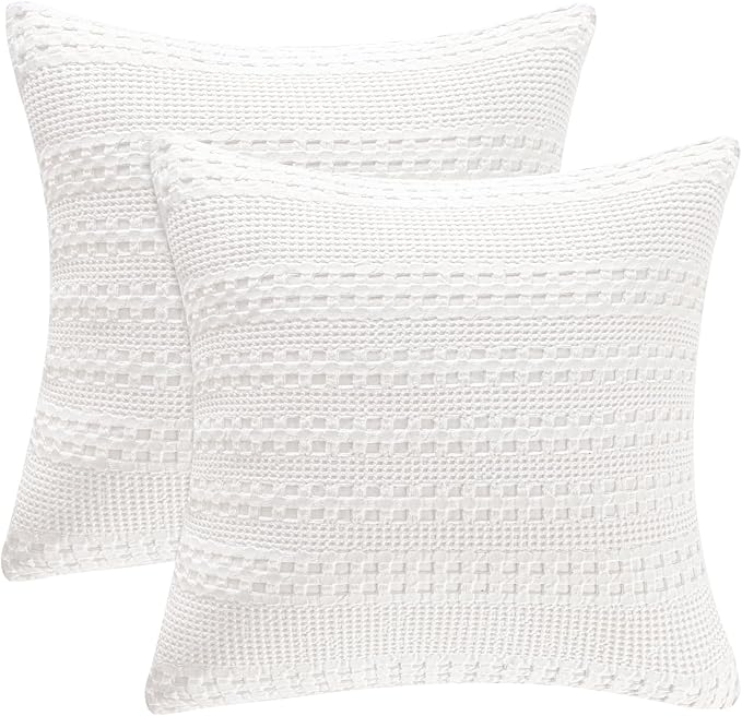 PHF 100% Cotton Waffle Weave Pillow Covers 24" x 24", 2 Pack Luxury Square Shell for Elegant Home Decor, No Filling, Luxury Aesthetic Soft Pillow Covers for Bed, White