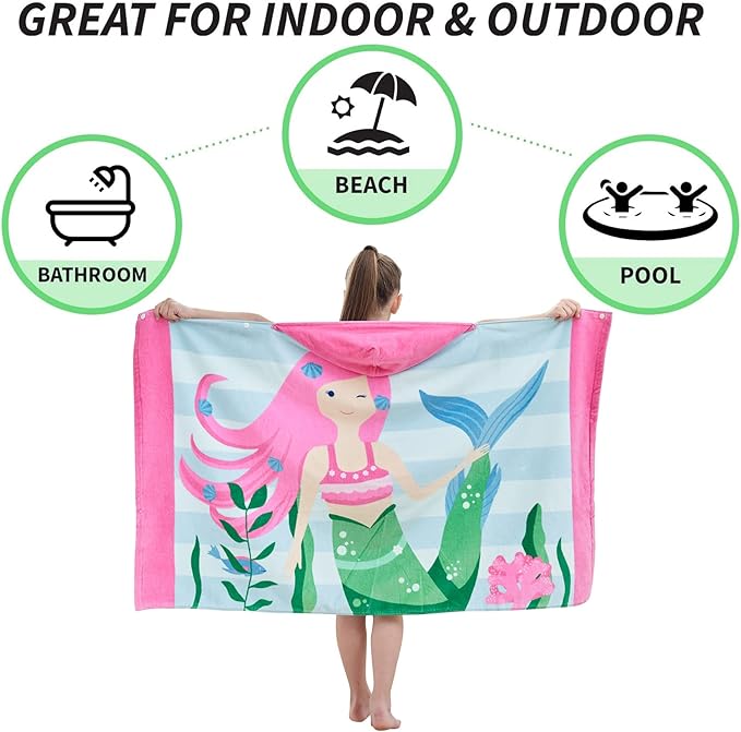 Kids Bath Towels, Kids Towel Girls Boys Hooded Beach,Bathroom,Pool Swim Towels 30 × 50 INCH Large Size Ultra Absorbent Cute Cartoon Animal Full Vitality 100% Cotton Wearable Wrap for Child