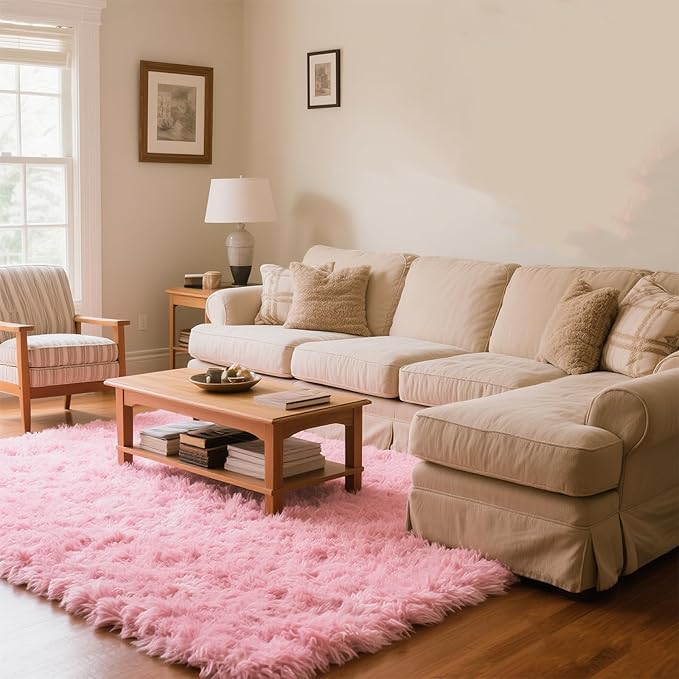 Pink Fluffy Area Rug for Girls Bedroom, 2x3 Shaggy Carpet for Kids Playroom, Nursery, Teen Living Room, Thick Fuzzy Plush for Dorm, Cute Room Decor for Baby