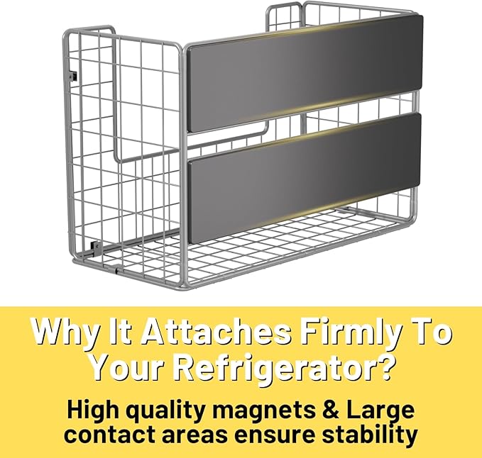 Ofiray-home Magnetic Fridge Shelf, Fruit Potato & Onion Storage Bins, Pantry Organizers, Large Container Basket for Refrigerator, Kitchen Counter, Cabinet (1, Silver)